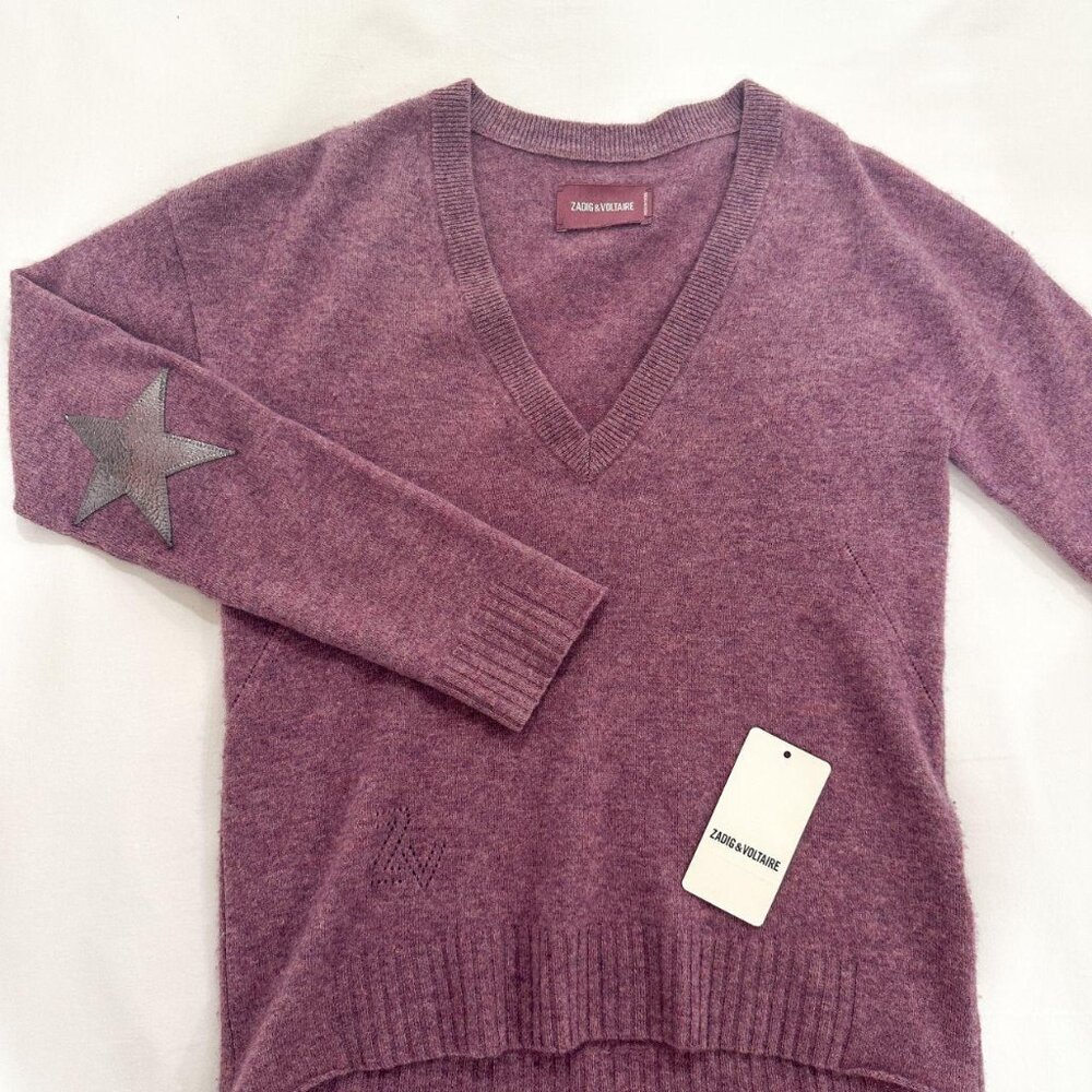 Zadig et Voltaire V Neck Vivi WS Patch Star sweater Lilas